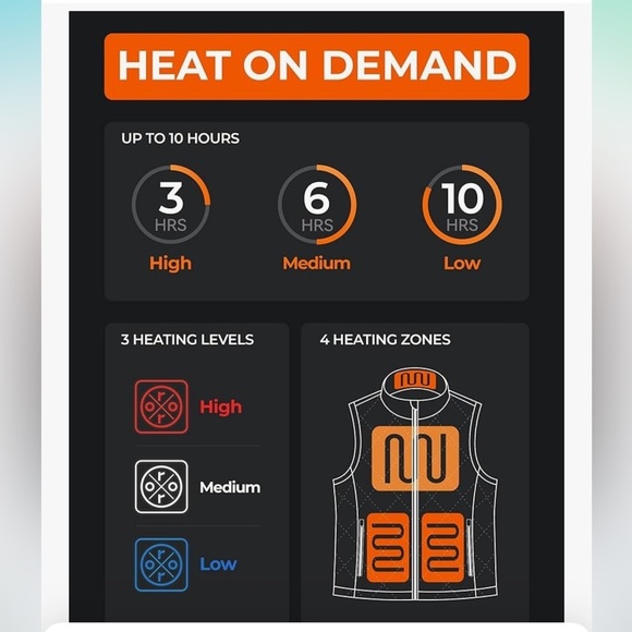 ORORO Quilted Heated Best Grey Medium Water Resistant Zip Front/Pockets NWT - Picture 16 of 17